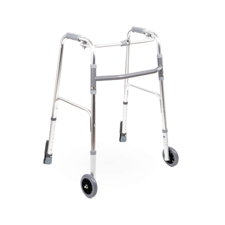 DEAMBULATORE PIEGHEVOLE ALLUMINIO - REGOLABILE - 2 RUOTE FISSE MM.120 + 2 PUNTALI AUTOBLOCCANTI