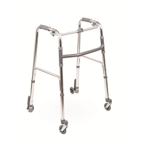 DEAMBULATORE PIEGHEVOLE ALLUMINIO - REGOLABILE - 2 RUOTE PIROETTANTI MM.75 + 2 RUOTE AUTOBLOCCANTI MM.75