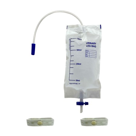 SACCA URINA DA GAMBA ML.750 TUBO CM. 35 - RUBINETTO SCARICO A T + VALVOLA ANTI REFLUSSO
