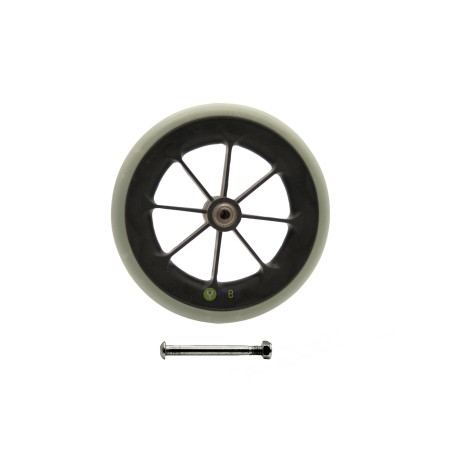 RUOTA DIAM.MM.200 (8" x 2/3") - COPERTURA GOMMA SOFT - CON CUSCINETTI + ASSE  (PAIO)
