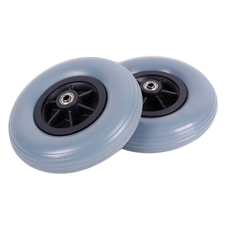 RUOTA DIAM.MM.200 X 60 (8" x 2") - COPERTURA PU SOFT - CON CUSCINETTI + ASSE - RICAMBIO - PAIO)