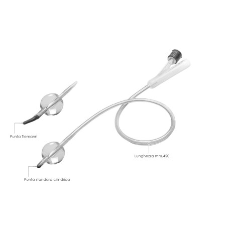 FORTUNE MEDICAL - Catetere vescicale - FOLEY SILICONE 100% - PUNTA TIEMANN - 2 vie - Palloncino ML.5-10